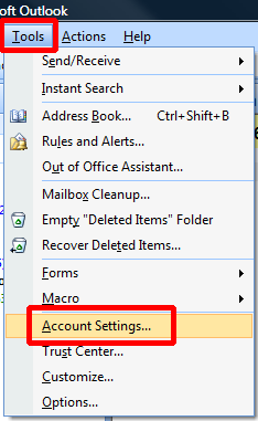 Tools... Account Settings...