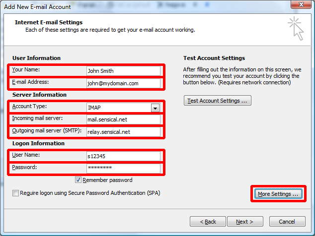 IMAP Main Settings