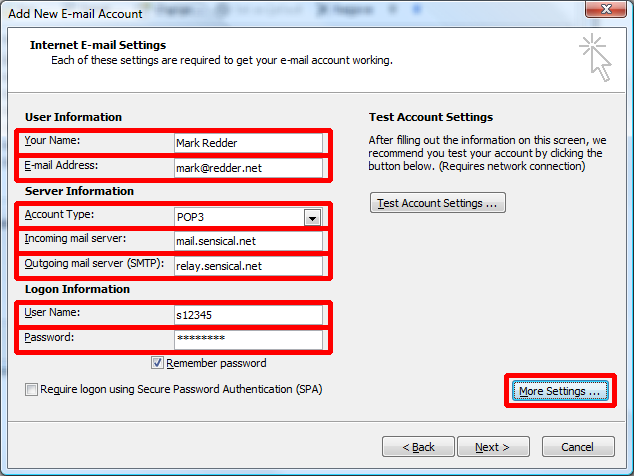 POP Main Settings