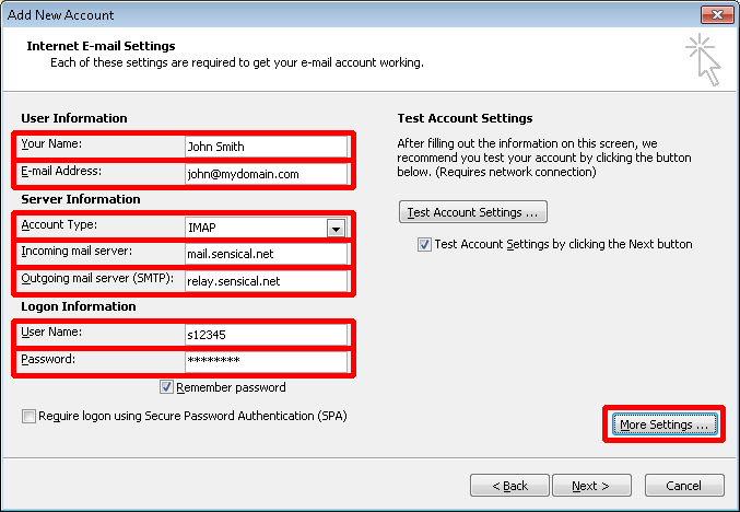 IMAP Main Settings