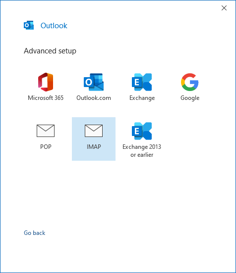 Outlook Simplified Wizard IMAP Type