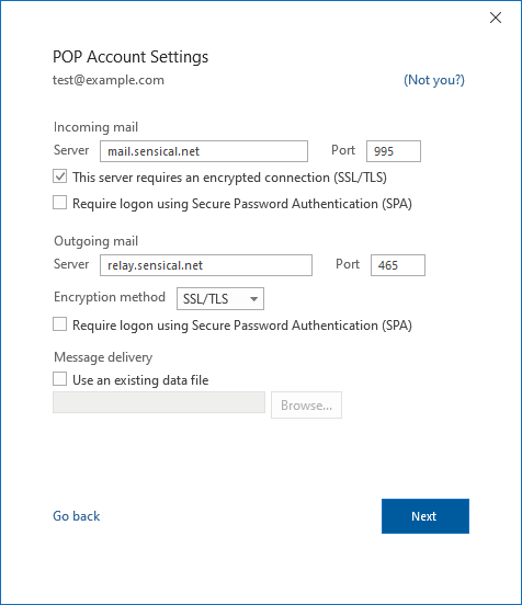 Outlook Simplified Wizard POP Account Settings