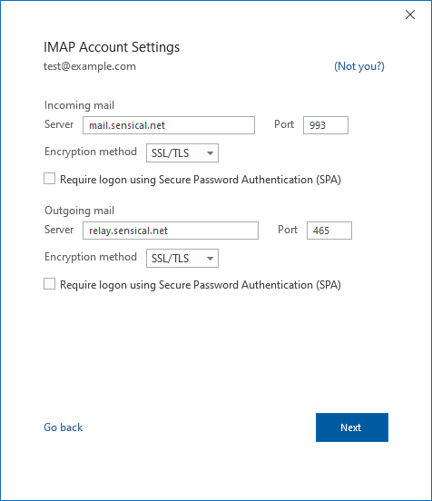 Outlook Simplified Wizard IMAP Account Settings