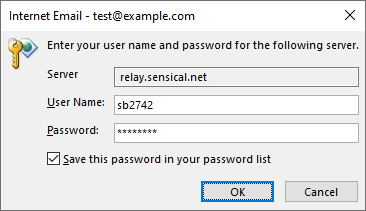 Outlook Simplified Wizard SMTP Username and Password