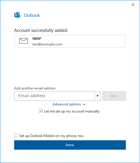 Outlook Simplified Wizard IMAP Success
