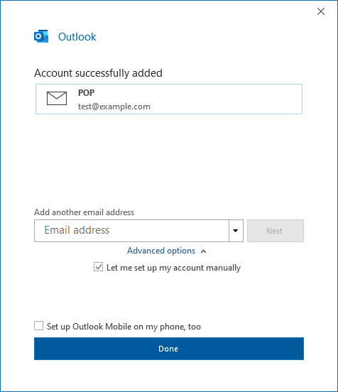 Outlook Simplified Wizard POP Success